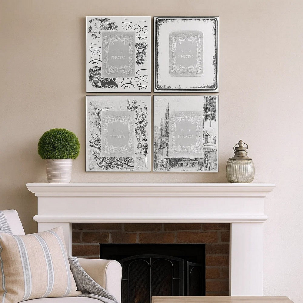 Photo Frames | Wood | Etched | Modern | Set of 4 | Silver