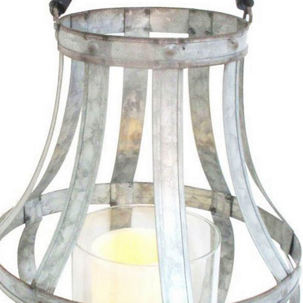 Transitional Metal Candle Holder with Rope and Glass Shade Gray By Casagear Home BM206709