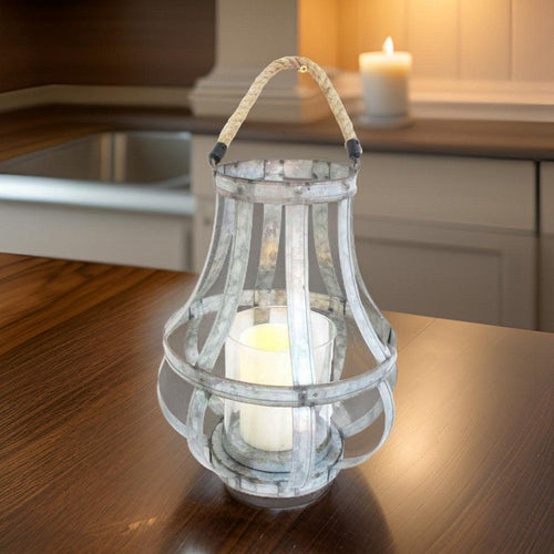 Candle Holder | Transitional | Metal | Rope & Glass Shade | Gray