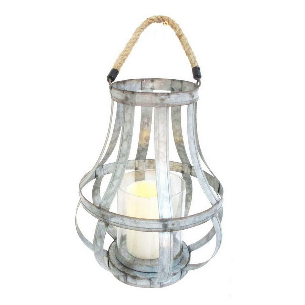 Transitional Metal Candle Holder with Rope and Glass Shade Gray By Casagear Home BM206709