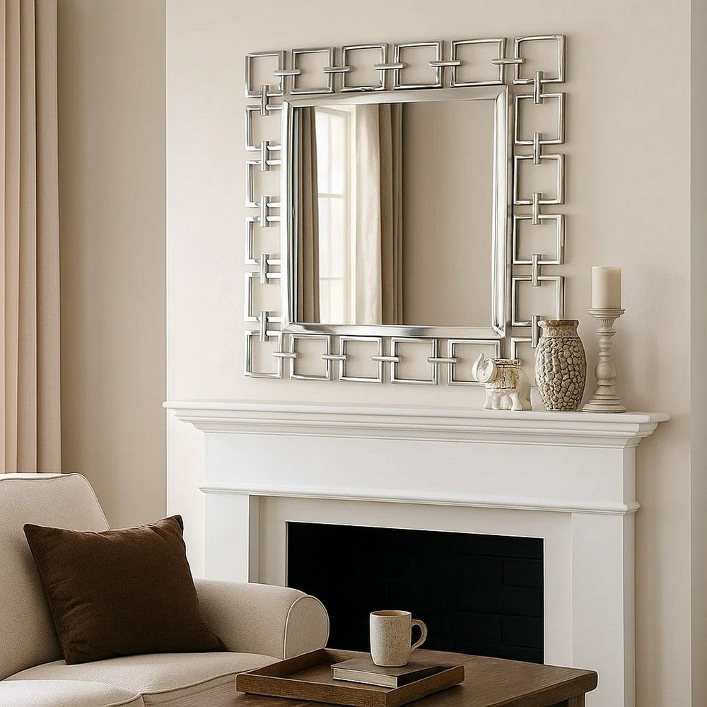 Mirror | Square Frame | Metal | Openwork | Modern Style | Silver