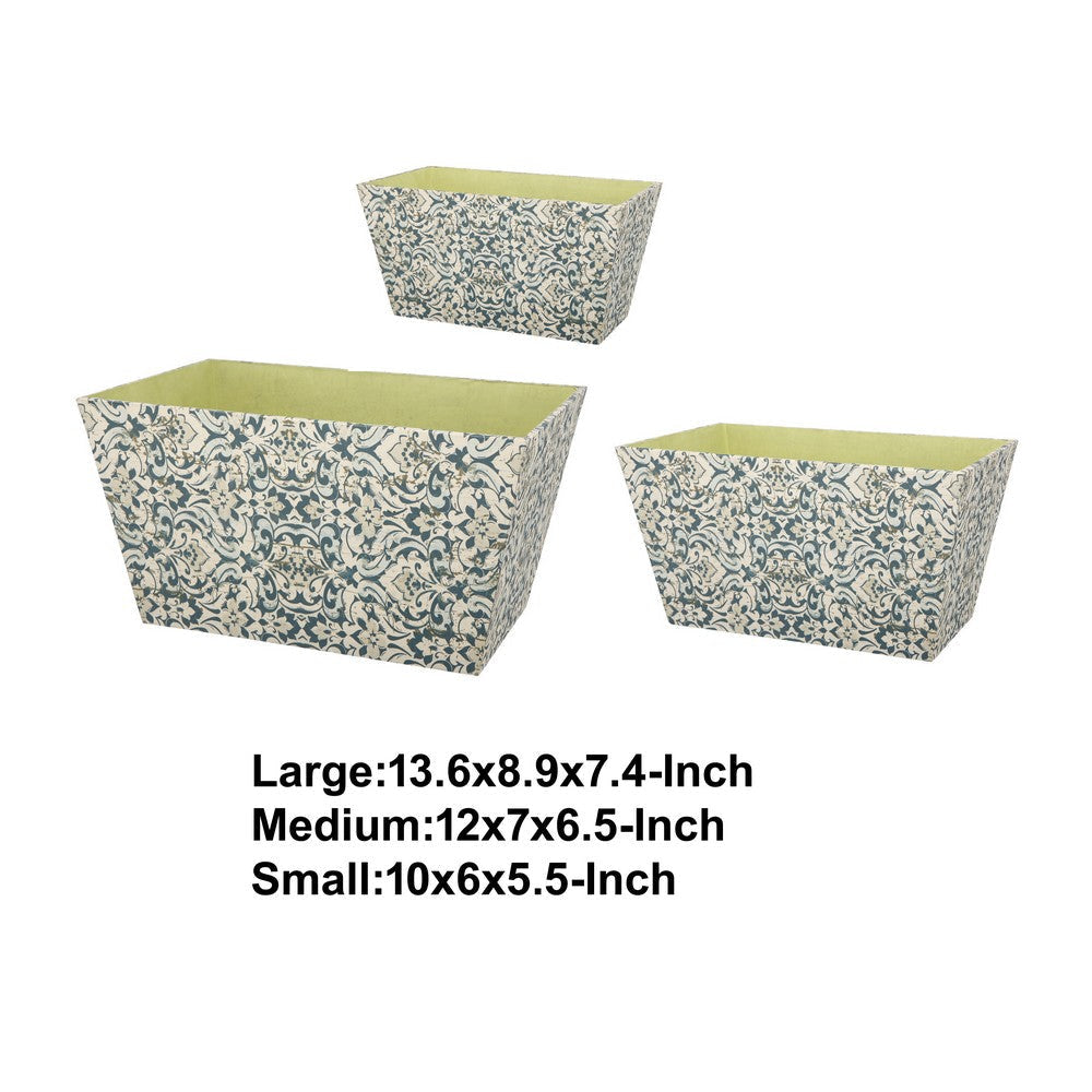 Rectangular Containers with Narrow Bottom, Set of 3, Blue and Beige By Casagear Home