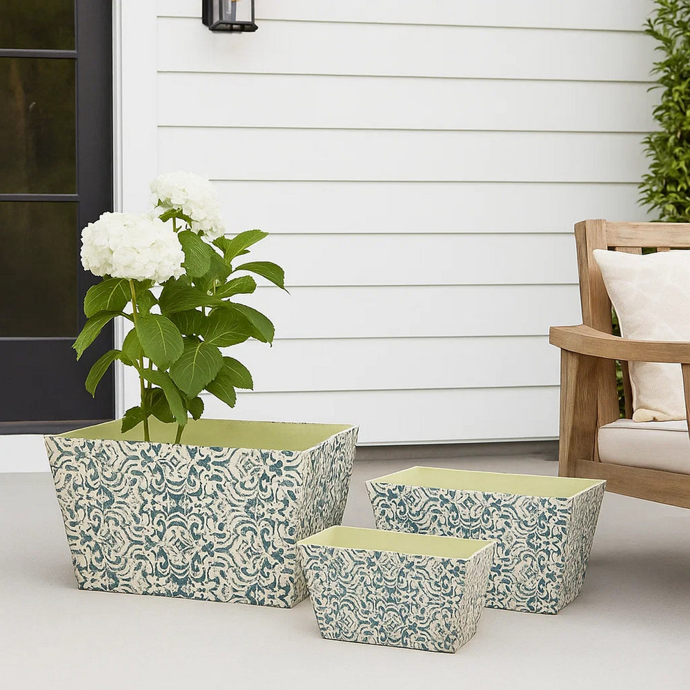 Containers | Rectangular | Narrow Bottom | Set of 3 | Blue & Beige