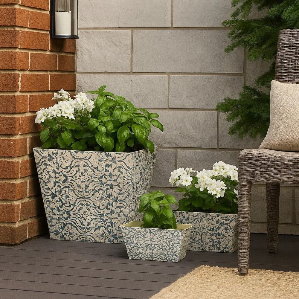 Containers | Rectangular | Narrow Bottom | Set of 3 | Blue & Beige