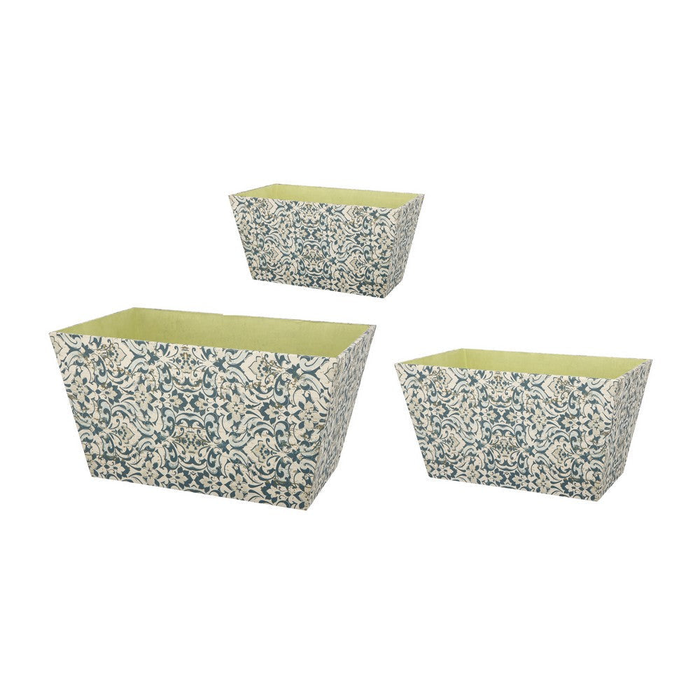 Containers | Rectangular | Narrow Bottom | Set of 3 | Blue & Beige