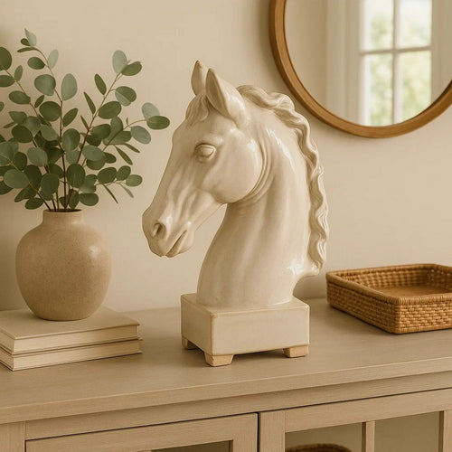 Decor | Horse Head | Ceramic | Transitional Style | Large | Beige