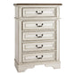 5 Drawer Wooden Chest with Bracket Legs, Antique White By Casagear Home