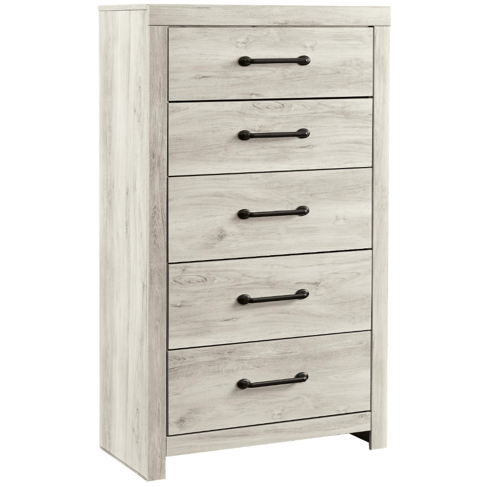 Ashley 5 Drawer Wooden Chest with Metal Bar Handles White