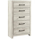Ashley 5 Drawer Wooden Chest with Metal Bar Handles White