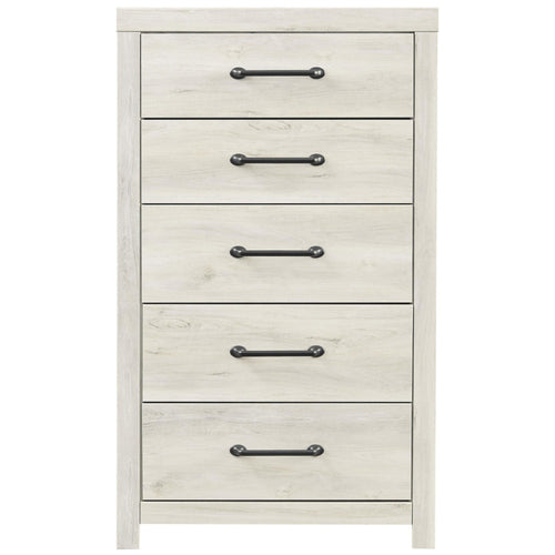 Ashley 5 Drawer Wooden Chest with Metal Bar Handles, White