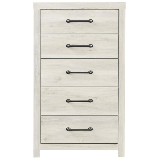 Ashley 5 Drawer Wooden Chest with Metal Bar Handles, White