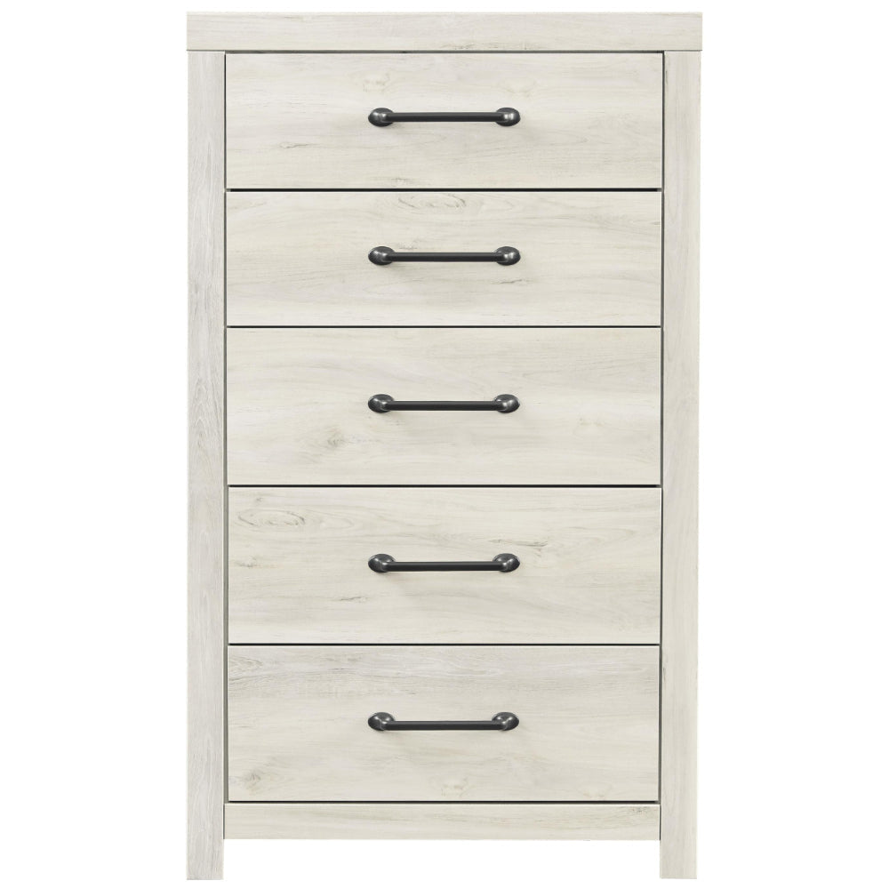 Ashley 5 Drawer Wooden Chest with Metal Bar Handles, White
