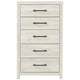 Ashley 5 Drawer Wooden Chest with Metal Bar Handles, White