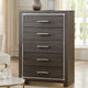 Ashley 5 Drawer Wooden Chest with Metal Bar Handles, Gray