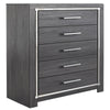 Ashley 5 Drawer Wooden Chest with Metal Bar Handles, Gray