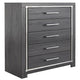 Ashley 5 Drawer Wooden Chest with Metal Bar Handles, Gray