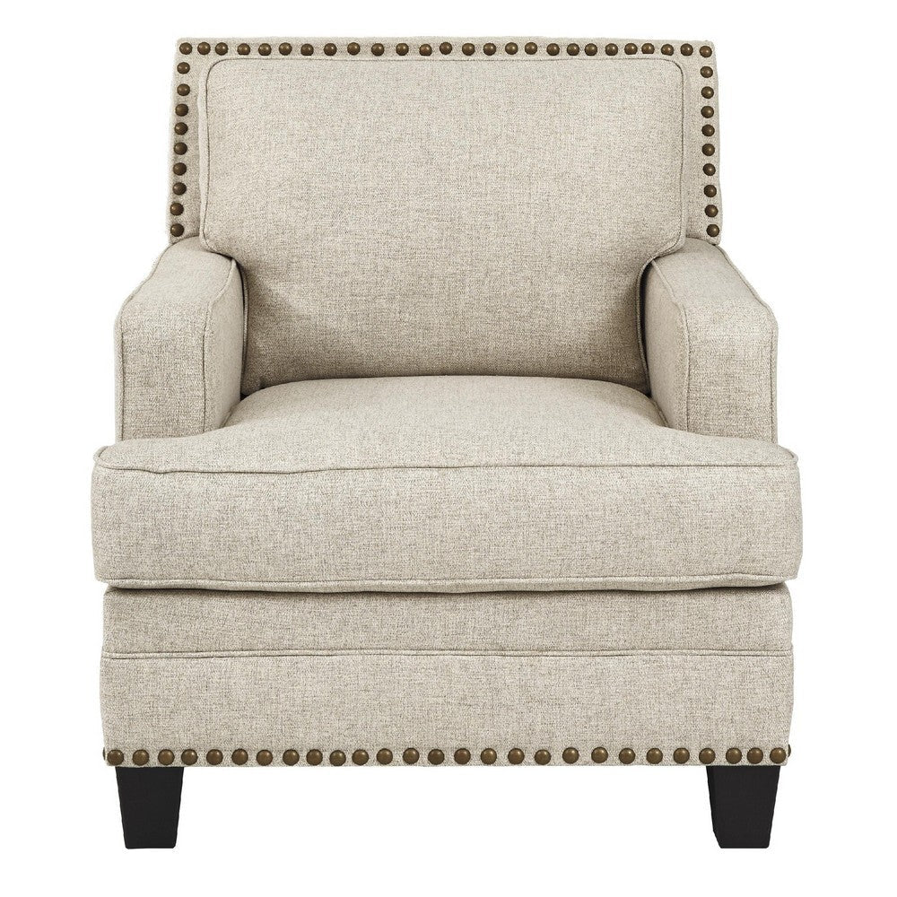 Fabric Upholstered Wooden Chair with Nailhead Trims Beige By Casagear Home BM207046