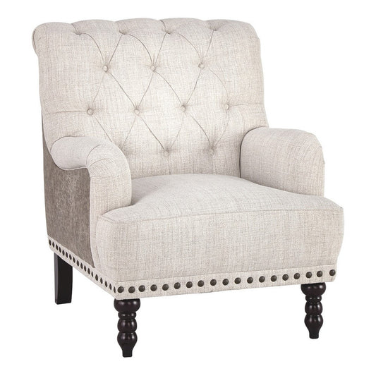 Accent Chair | Wood | Fabric & Faux Leather | Gray & Cream