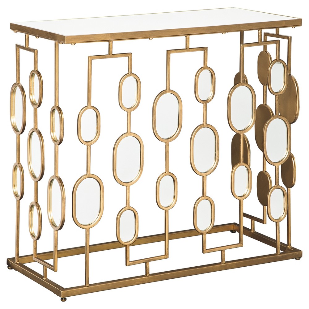 36" Metal Frame Console Table with Oval Mirror Inserts, Gold By Casagear Home