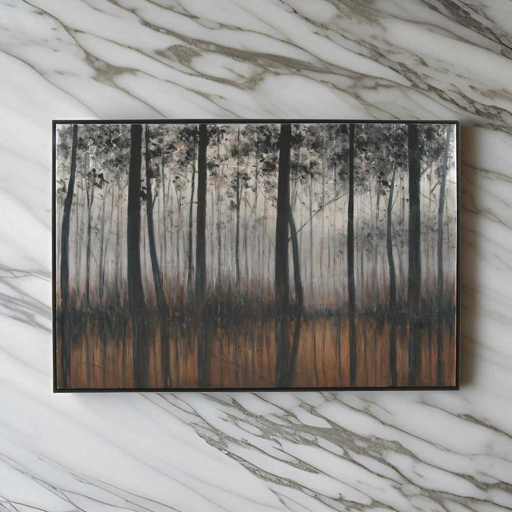 Wood and Canvas Forest Wall Art Black Orange and Silver By Casagear Home BM207182