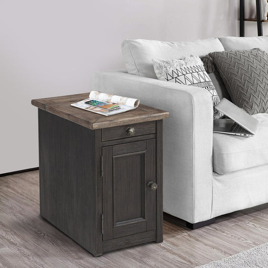 1 Door Cabinet End Table with 2 USB Ports, Brown By Casagear Home