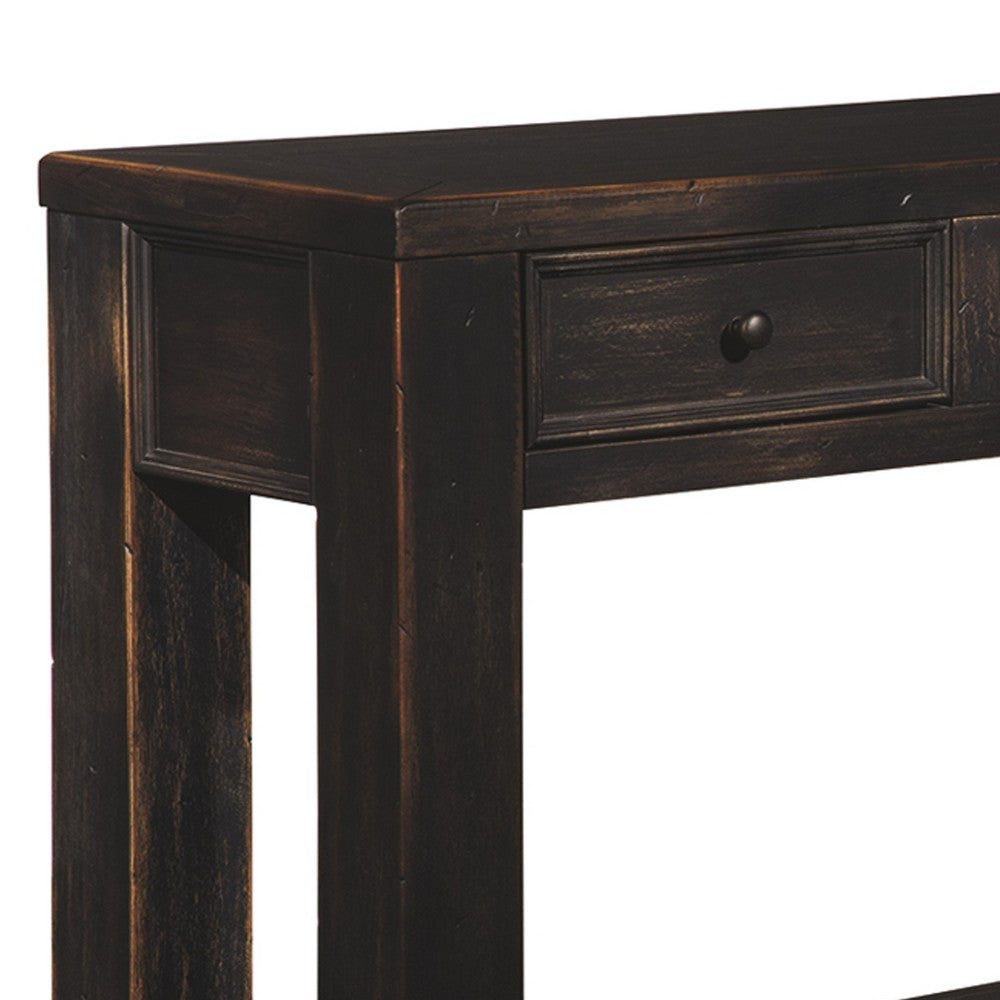 64" 4-Drawer Sofa Table with Bottom Shelf, Weathered Black By Casagear Home