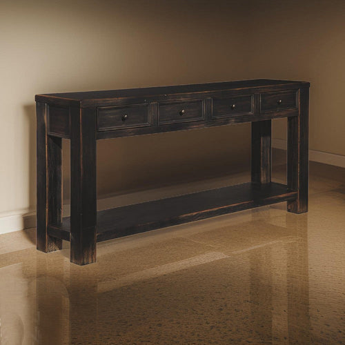 Sofa Table | Wood | 4 Drawers | 1 Shelf | Weathered Black