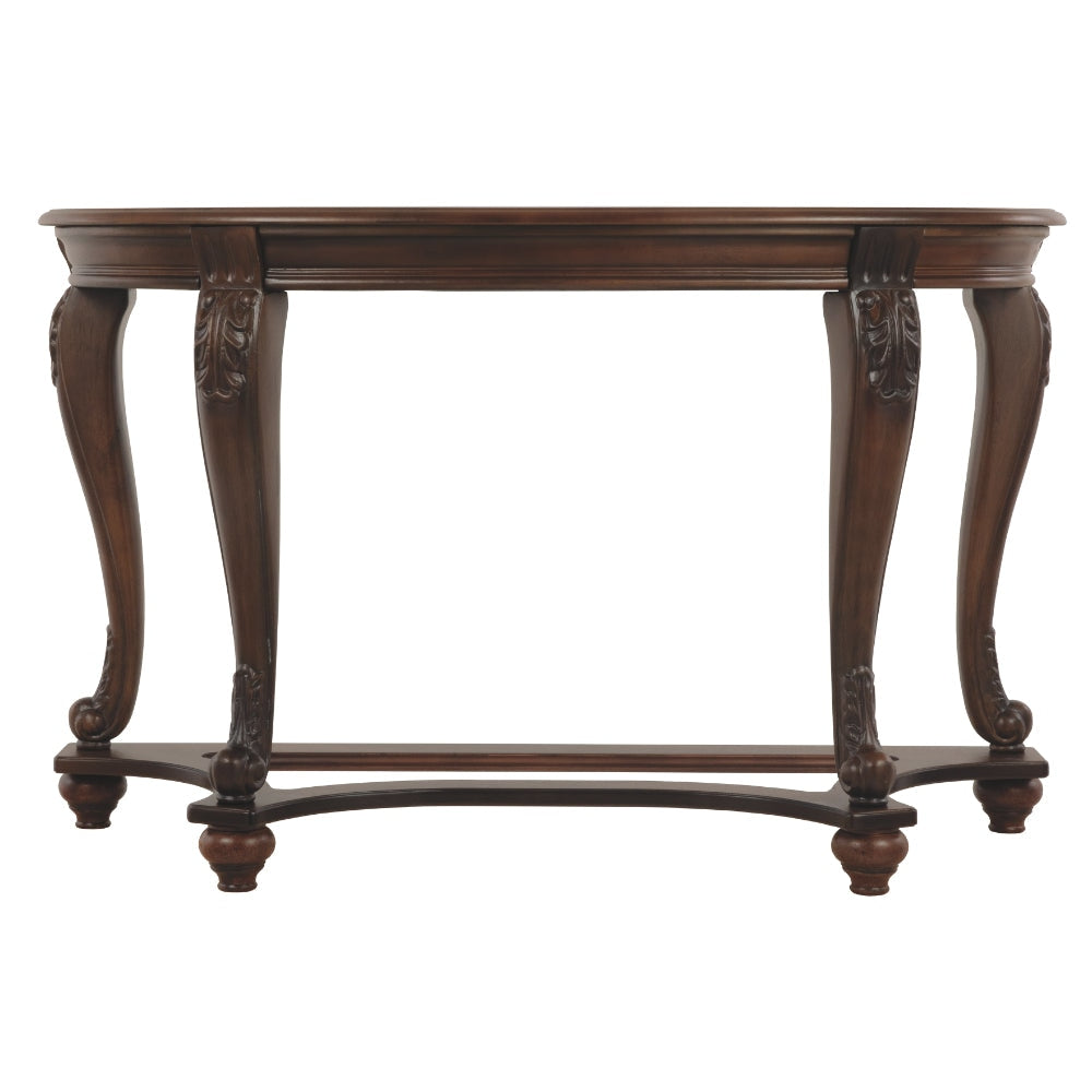 48 Glass Top Halfmoon Carved Sofa Table Brown By Casagear Home BM207227