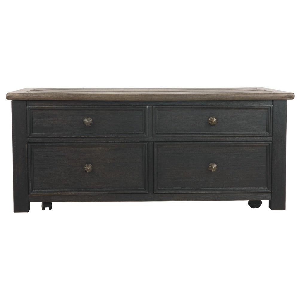 Coffee Table | Wood | Lift Top | Drawers | Casters | Black & Brown