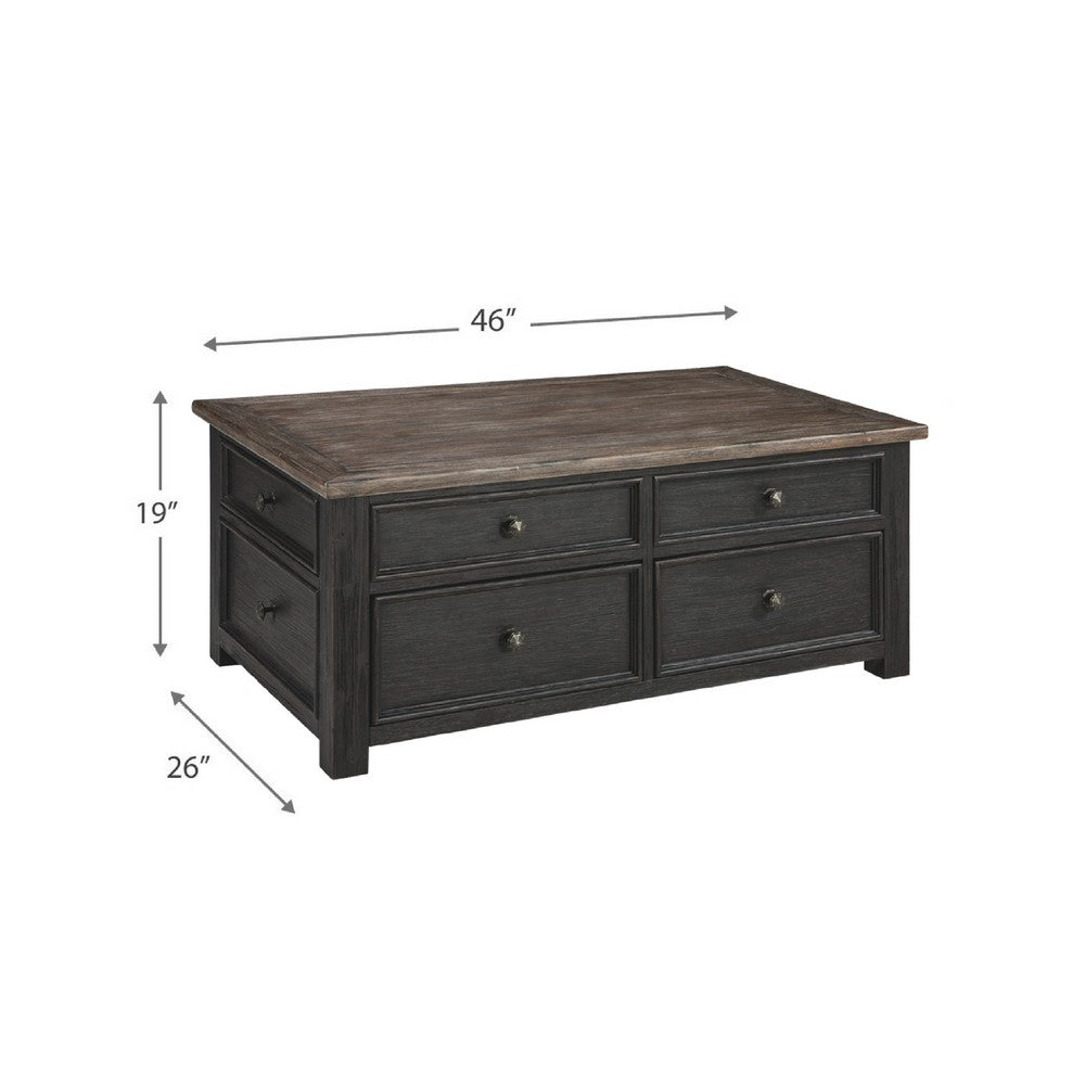 Coffee Table | Wood | Lift Top | Drawers | Casters | Black & Brown