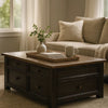 Coffee Table | Wood | Lift Top | Drawers | Casters | Black & Brown
