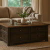 Coffee Table | Wood | Lift Top | Drawers | Casters | Black & Brown