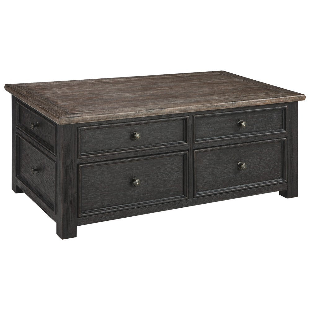 Coffee Table | Wood | Lift Top | Drawers | Casters | Black & Brown