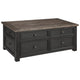 Coffee Table | Wood | Lift Top | Drawers | Casters | Black & Brown