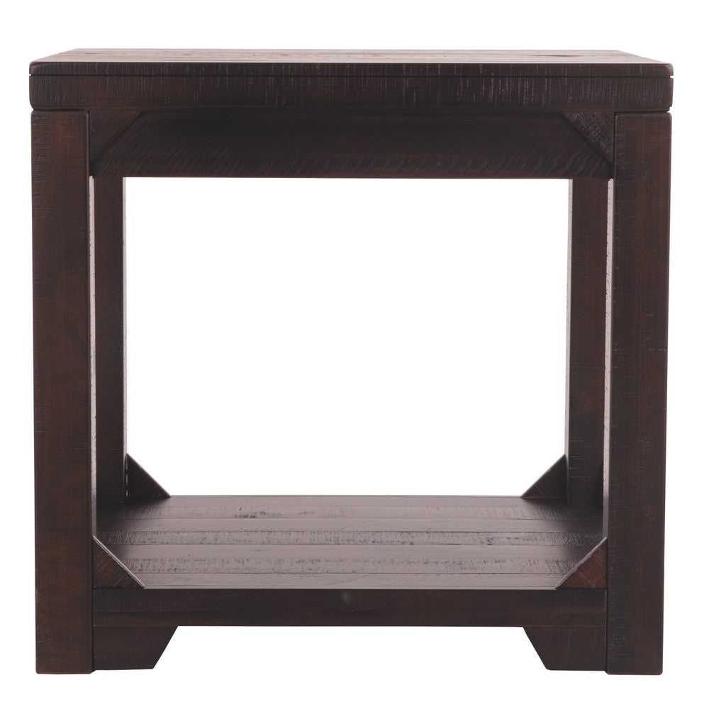 Rough Sawn Textured Wooden End Table with One Shelf, Brown By Casagear Home