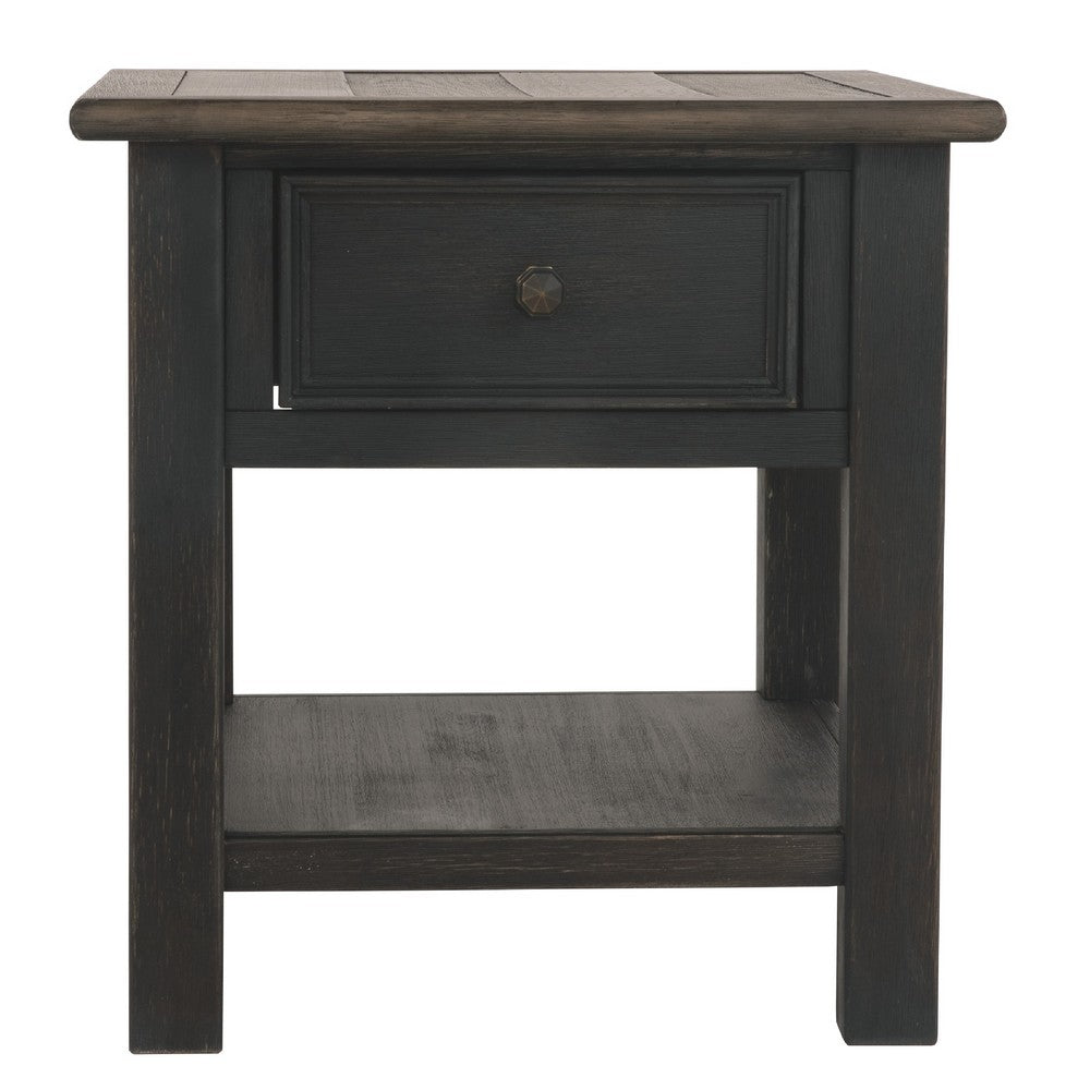 End Table | Wood | 1 Drawer | 1 Shelf | Brown & Black