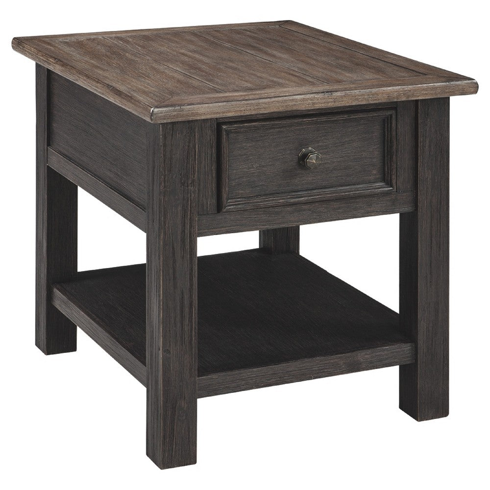 End Table | Wood | 1 Drawer | 1 Shelf | Brown & Black