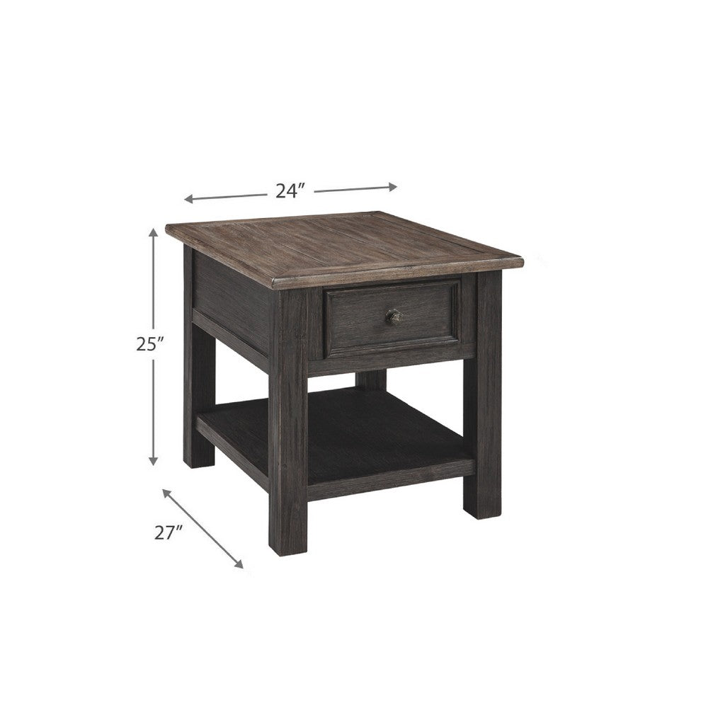 End Table | Wood | 1 Drawer | 1 Shelf | Brown & Black