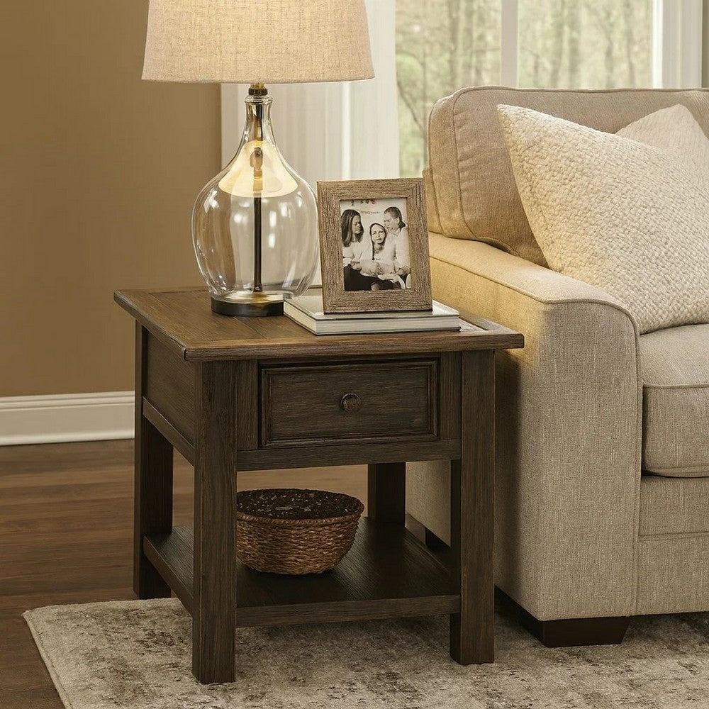 End Table | Wood | 1 Drawer | 1 Shelf | Brown & Black