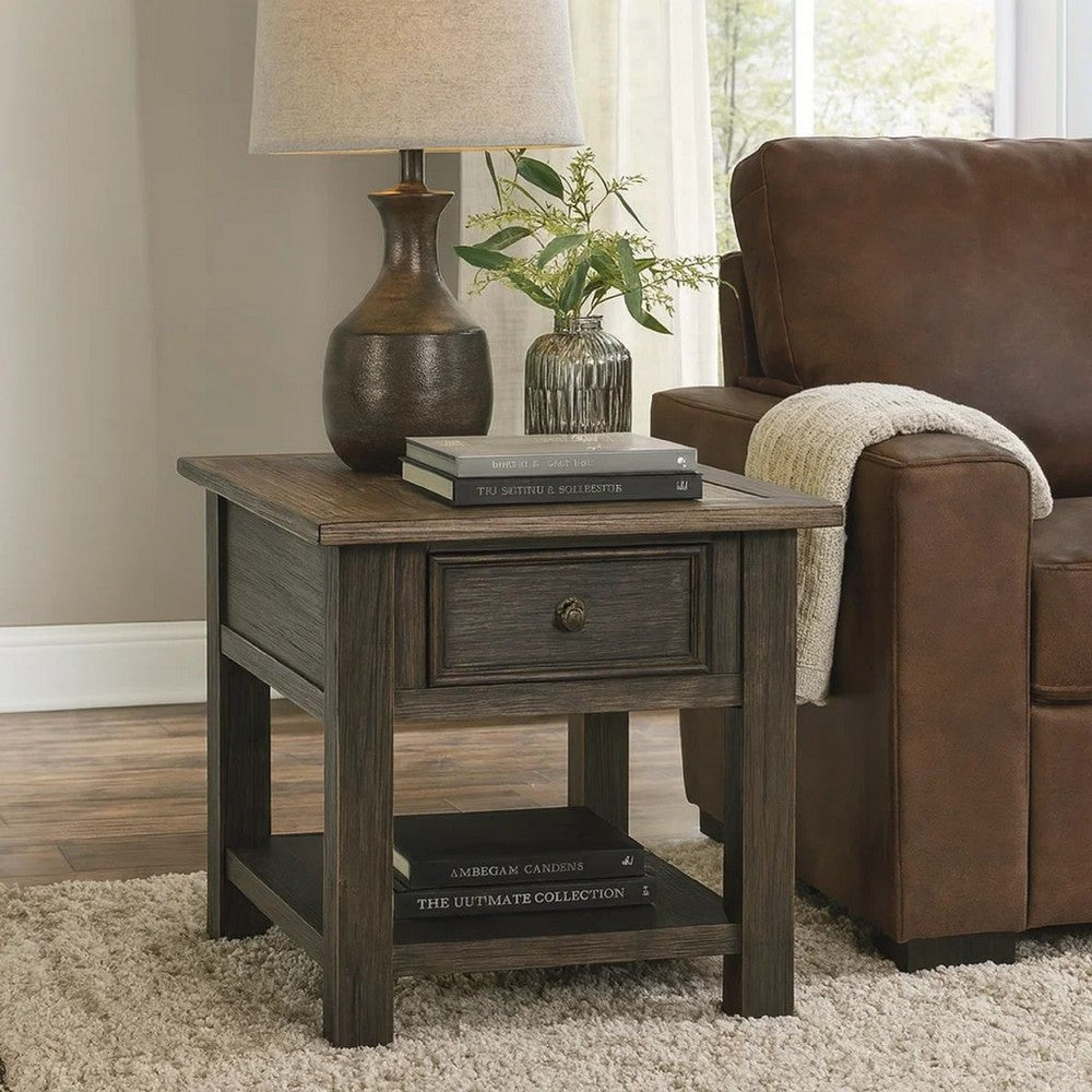 End Table | Wood | 1 Drawer | 1 Shelf | Brown & Black