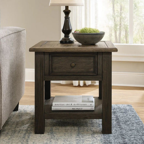 End Table | Wood | 1 Drawer | 1 Shelf | Brown & Black