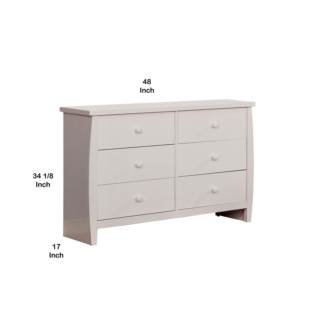 Contemporary Wooden Dresser with 6 Drawers and Round Pull Handles White By Casagear Home BM207308