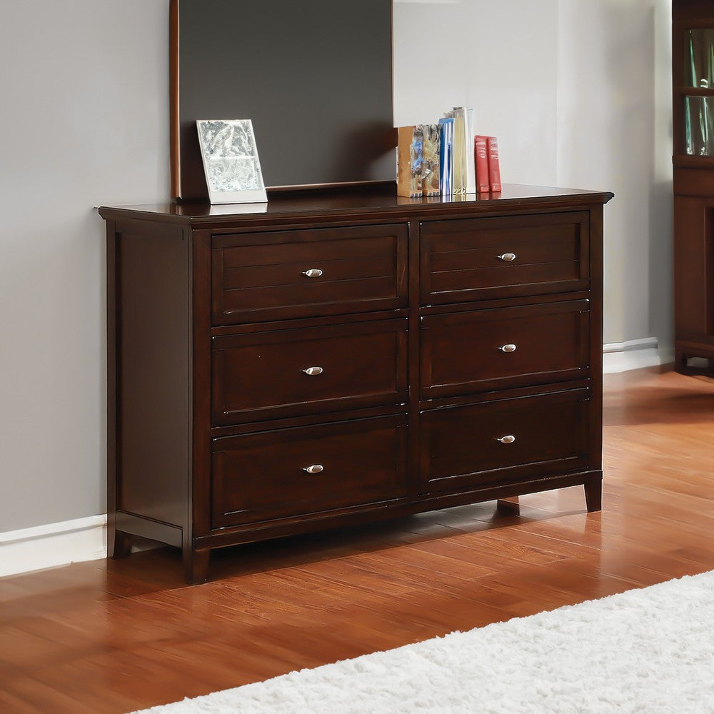 Wooden Dresser with 6 Drawers and Molded Trim Details Cherry Brown By Casagear Home BM207312