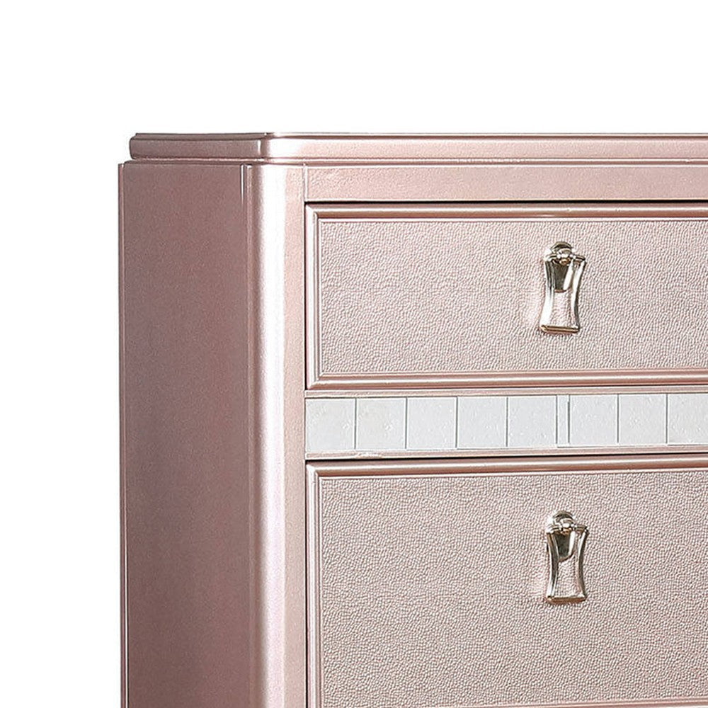 Wooden Frame 5 Drawer Swivel Chest with Mirror Trim Rose Gold By Casagear Home BM207314