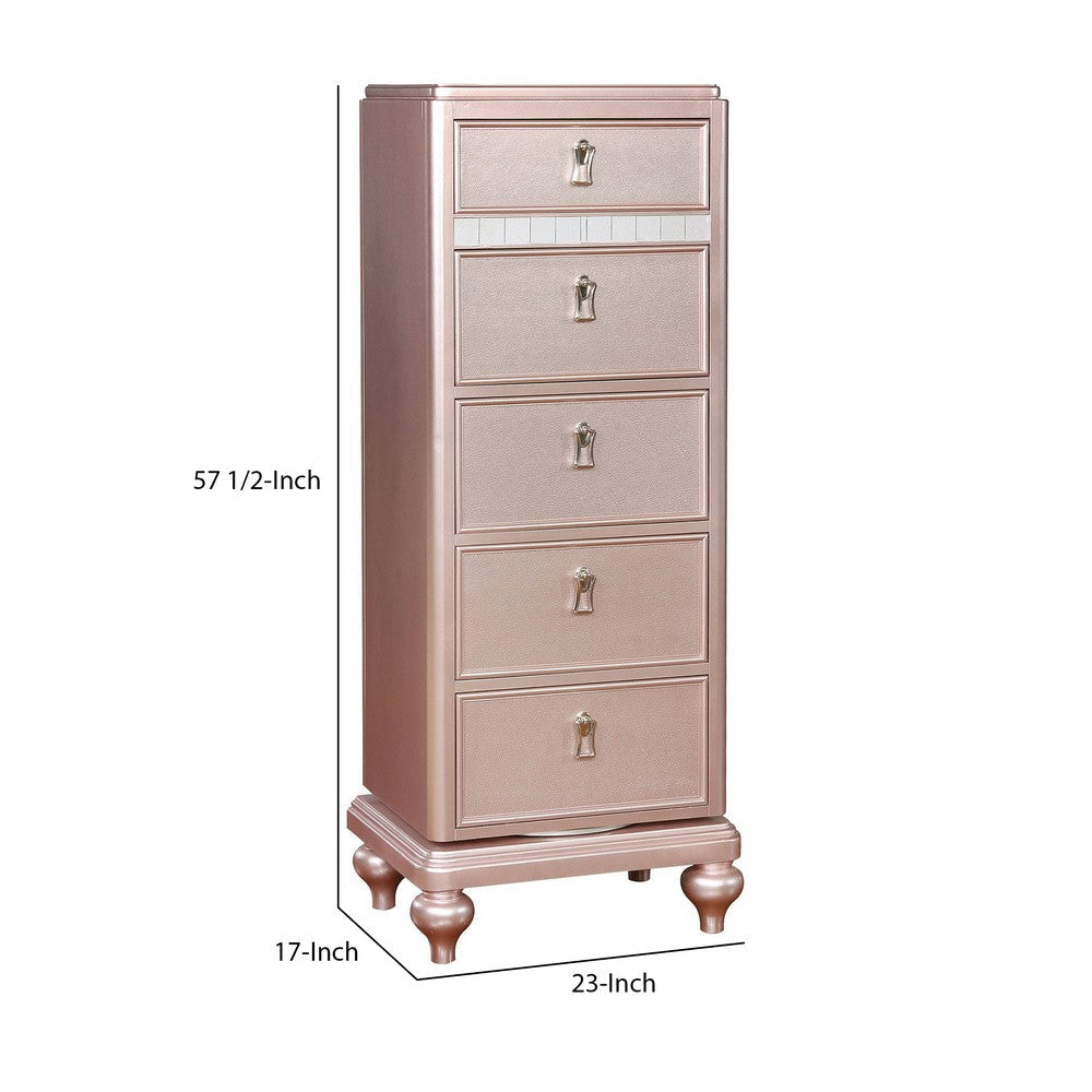 Wooden Frame 5 Drawer Swivel Chest with Mirror Trim Rose Gold By Casagear Home BM207314