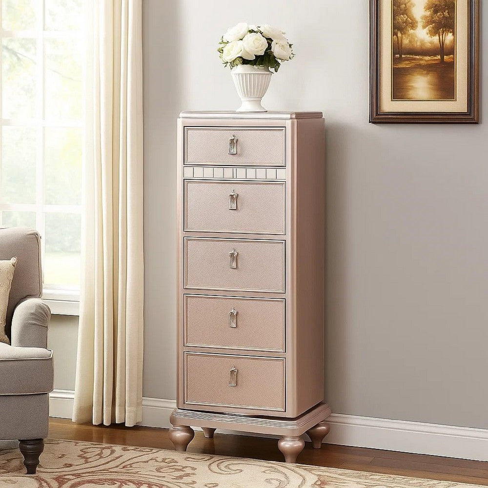 Swivel Chest | Wood | 5 Drawer | Mirror Trim | Rose Gold