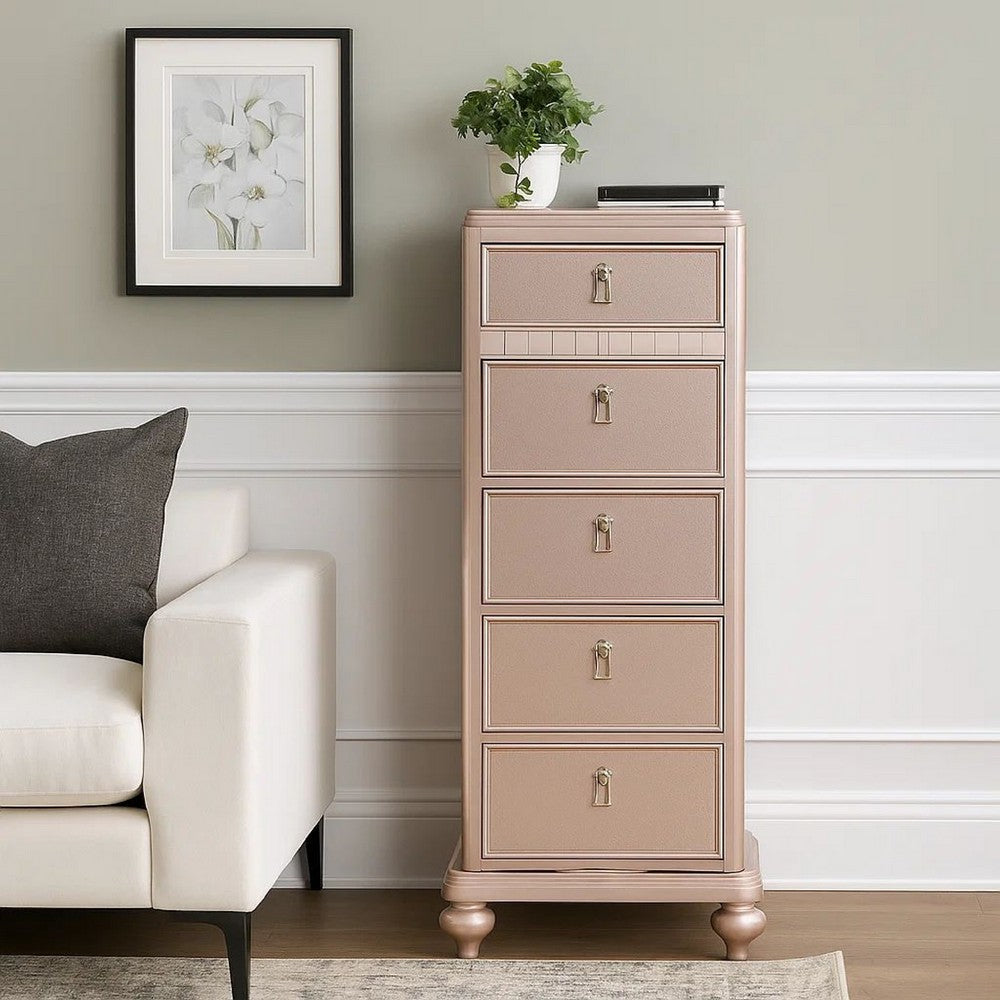 Swivel Chest | Wood | 5 Drawer | Mirror Trim | Rose Gold