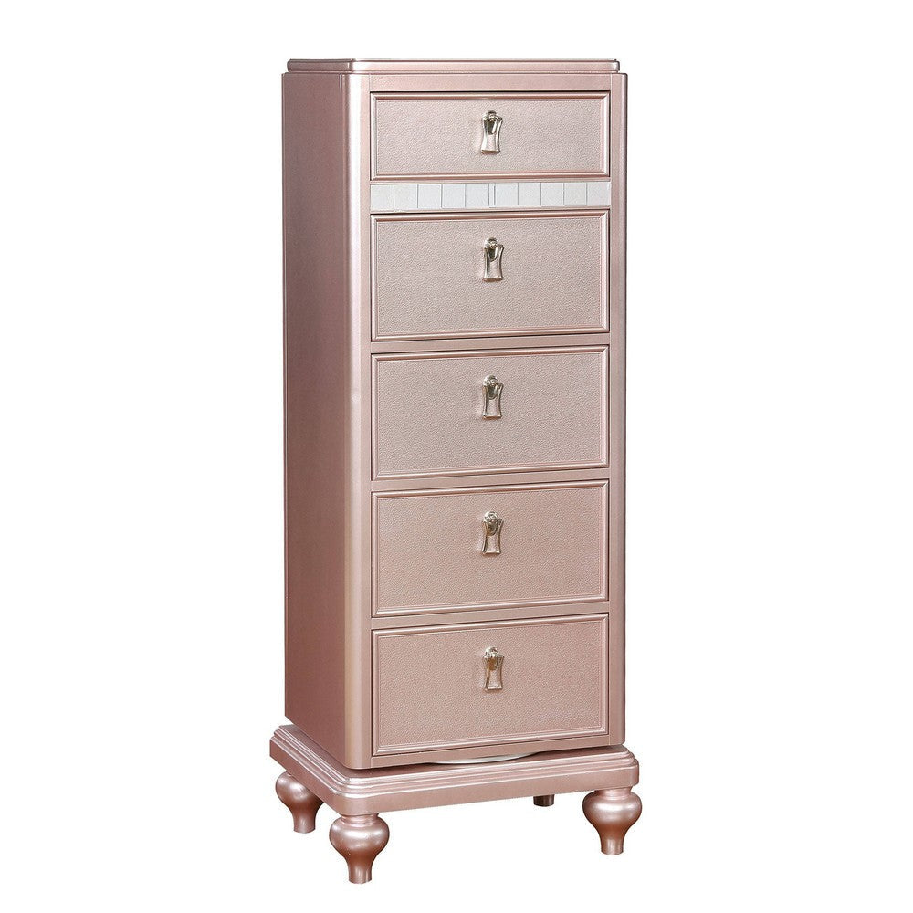 Swivel Chest | Wood | 5 Drawer | Mirror Trim | Rose Gold