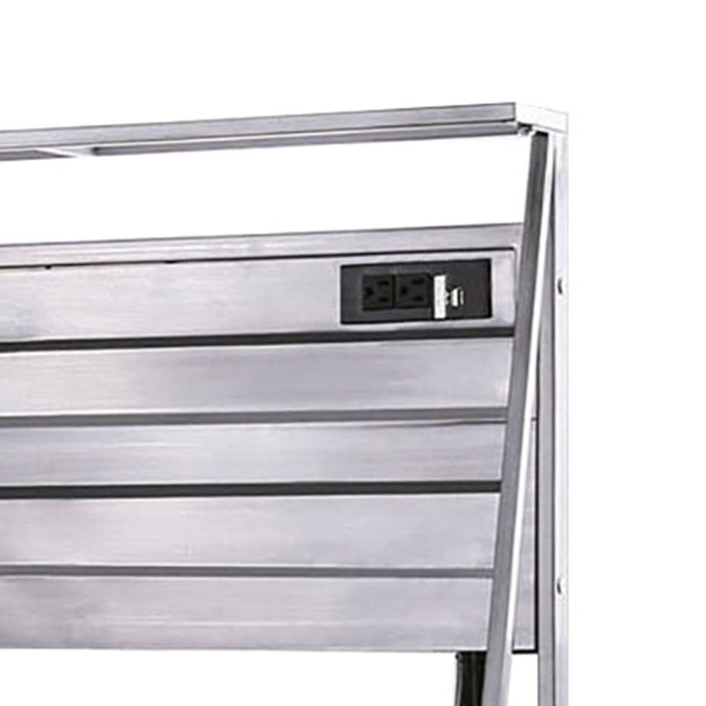 Corrugated Back Metal Frame Desk with USB Docks Gray and Silver BM207321