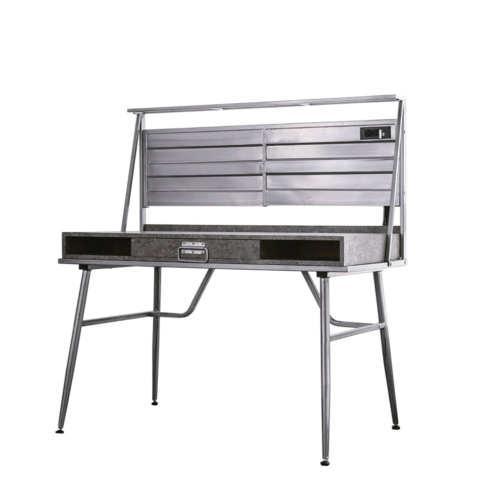 Corrugated Back Metal Frame Desk with USB Docks, Gray and Silver